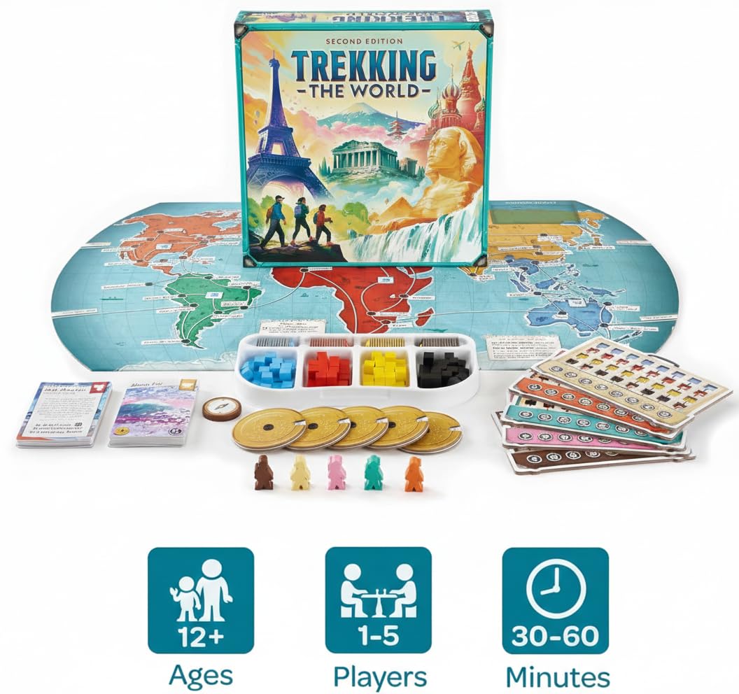 Underdog Games Trekking the World 2nd Edition - Award-Winning Board Games for Kids & Adults Ages 12+ - Easy-to-Learn Strategy Journey