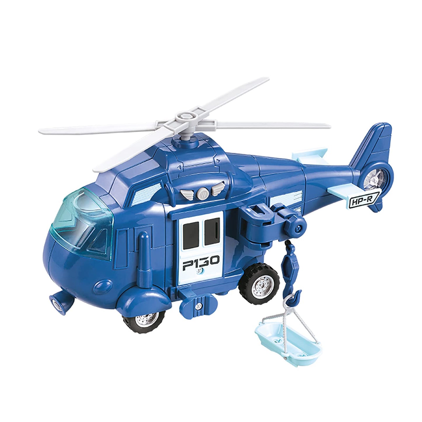 OMGTOY Military Helicopter, Airforce Airplane Toy with Hanging Basket Lights and Sounds for Kids(Blue)