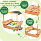 Badger Basket Sandbox for Kids with Canopy & Benches - Outdoor Convertible Wooden Sandbox with Lid, UV Shade & Built-In Seating - Backyard Playset