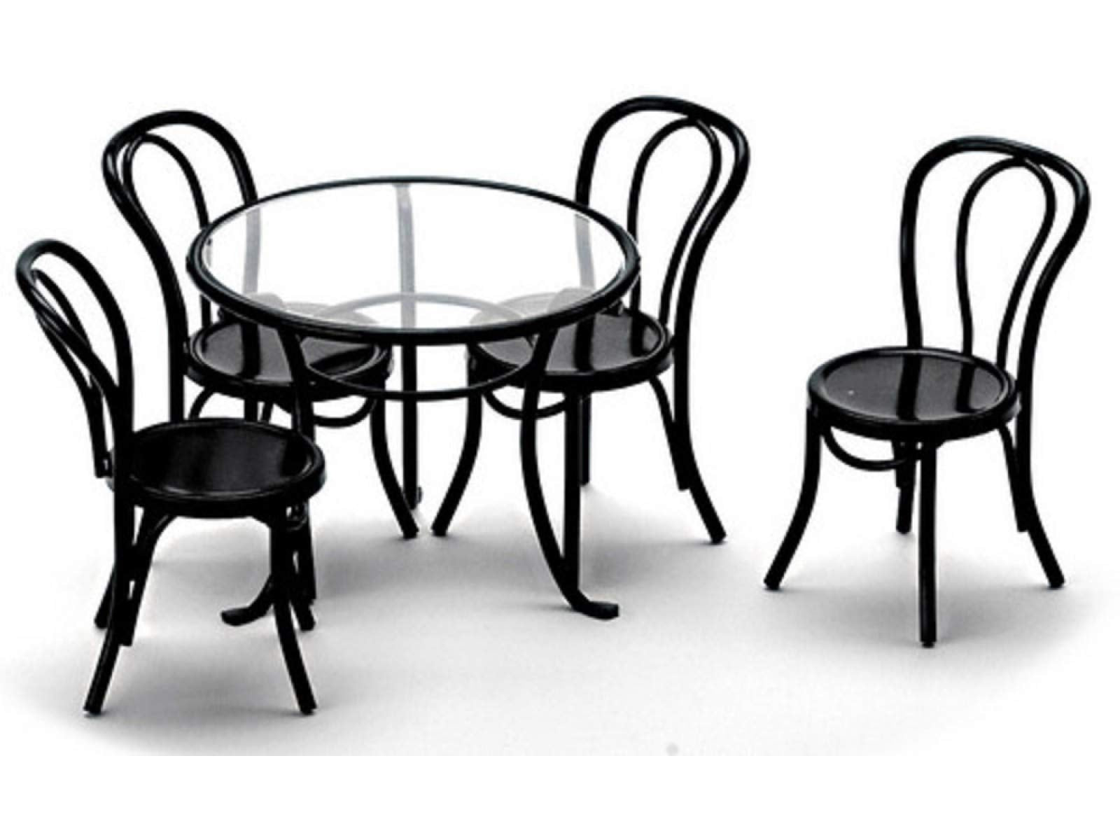 Dollhouse Miniature Black Patio Table & 4 Chairs