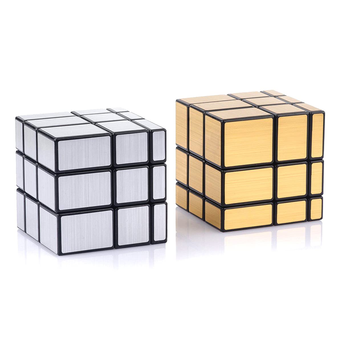 D-FantiX 2 Pack Gold & Silver Blocks Mirror Cube 3x3x3 with Display Stand