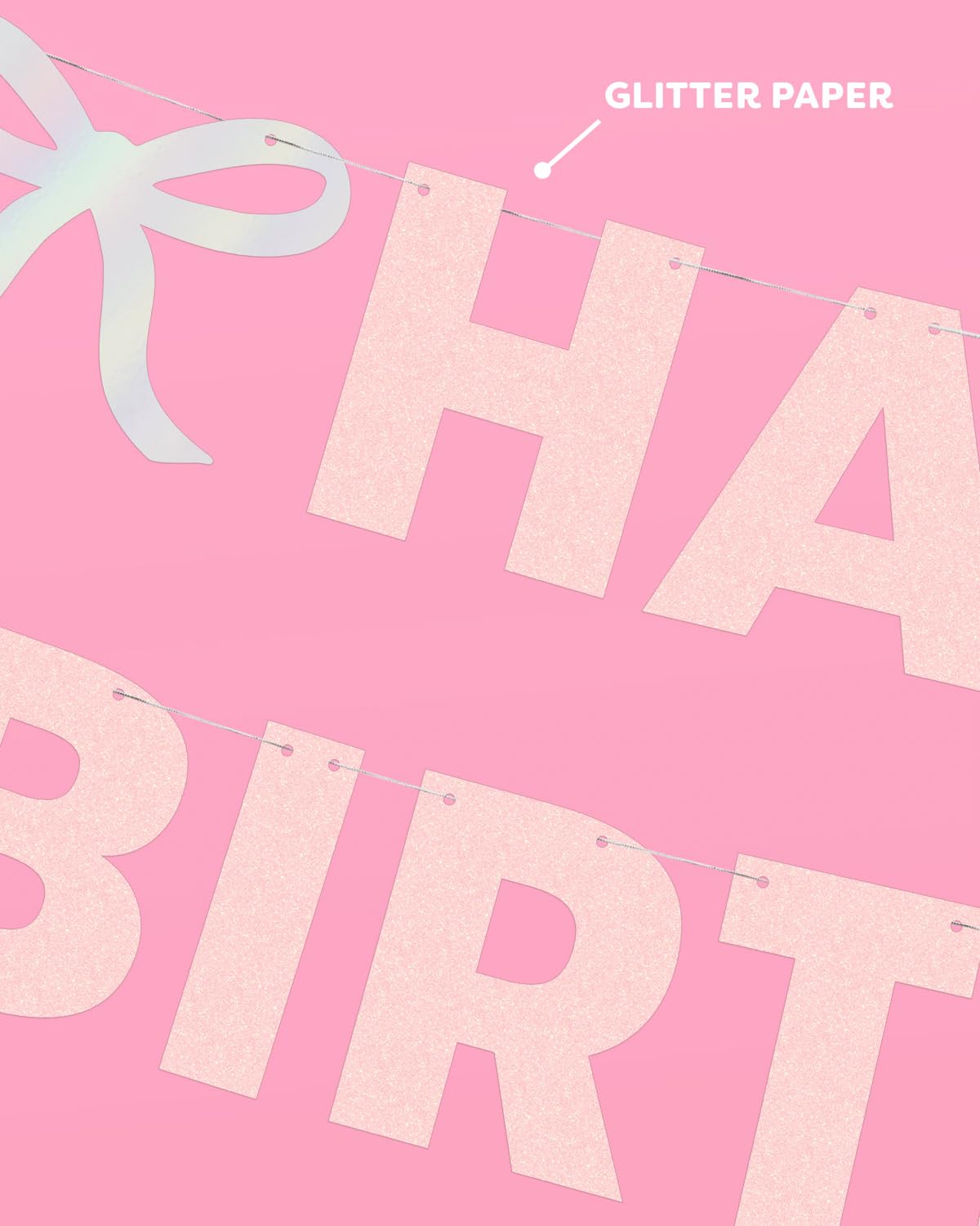 xo, Fetti Happy Birthday Banner, Foil + Pink Glitter | Princess Party Decorations, Bow Garland, 21st Decor, Coquette Graduation, Girls Bday Sign