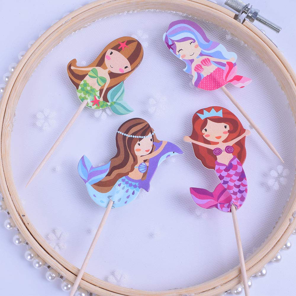 Double sided-Mermaid 24 PCS Handmade Pretty Mermaid Cupcake Toppers