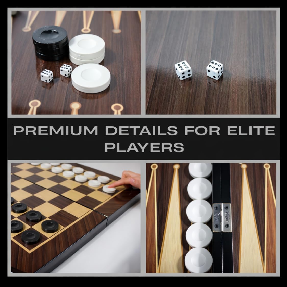 Park&Oz Walnut Premium Turkish Backgammon and Checkers Set 19 Inch Handmade 2 in 1 Wooden Board Game with Glossy Finish Luxury Checkers and Dice