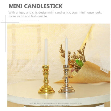 2Pcs Gold 1/12 Miniature Candle Holder Candlestick Dollhouse Accessories, DIY Micro Landscaping Decor