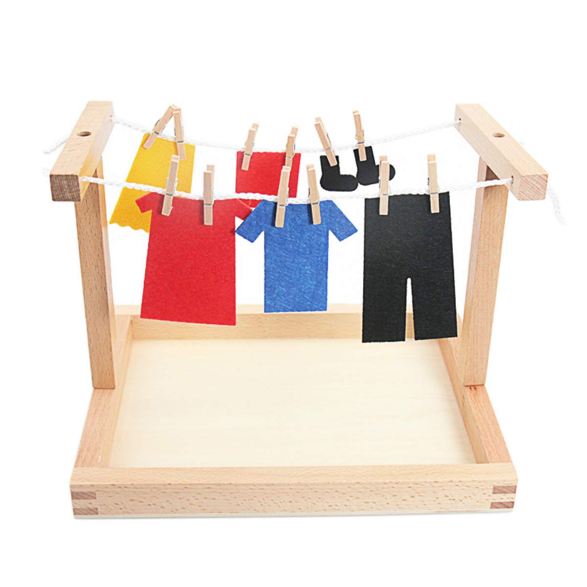 Montessori Wooden DIY Mini Simulation Clothes Drying Frame Clothes Suit Toys for Baby Children Basic Life Practice Training Toys