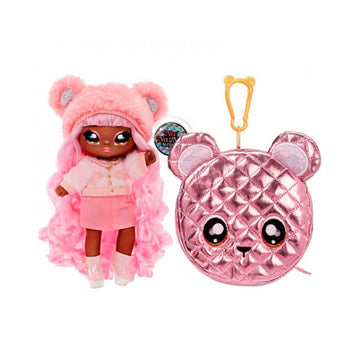 Na Na Na Surprise Glam Series Cali Grizzly Fashion Doll and Metallic Bear Purse, Pink Hair, Cute Fuzzy Hat Outfit & Accessories, 2-in-1 Kids Gift, Toy