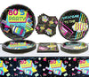 Hegbolke 80s Party Supplies - 122 Pcs Plates, Napkins, Tablecloth Set for Back to the 80s Party Decorations - Serves 40