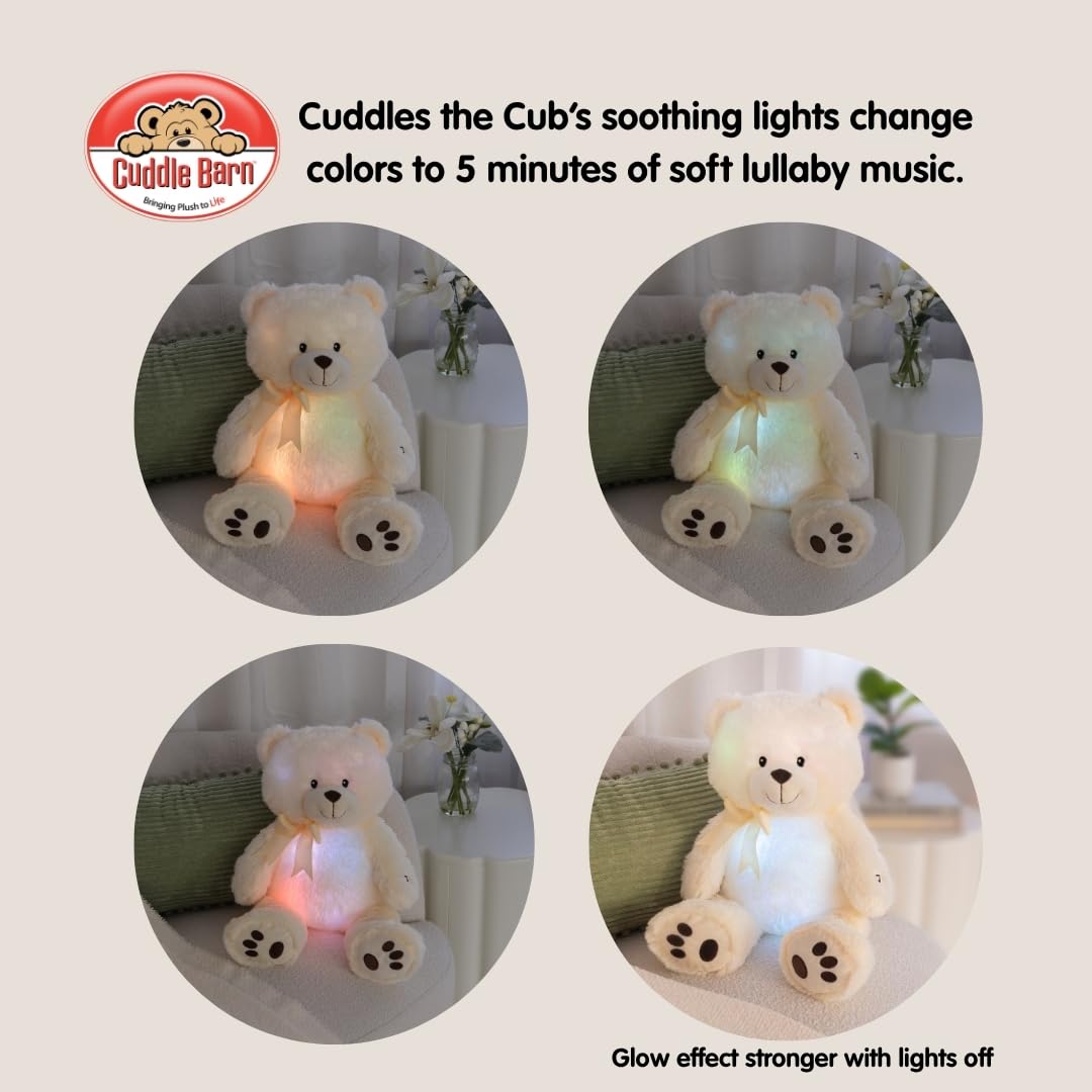 Cuddle Barn - Nite Brite Pals Cuddles the Cub | Large Glowing Musical Extra Soft Teddy Bear, LED Nightlight Changes Colors, Plays Brahm's Lullaby