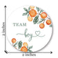 Little Cutie Orange Gender Reveal Stickers - 40 Labels (20 of Each Design)
