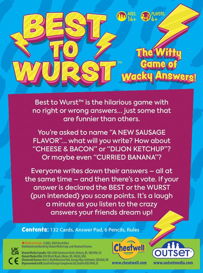 Outset Media Best to Wurst - The Witty Game of Wacky Answers! for 3 or More Players Ages 14 and up