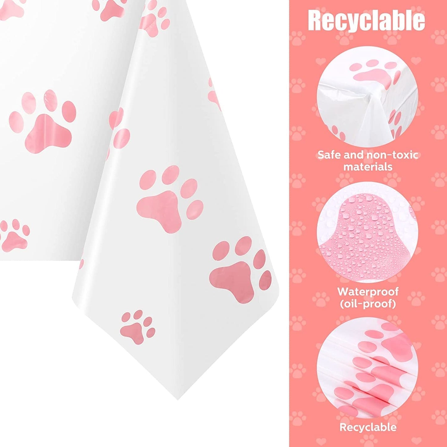 Pink Puppy Party Supplies - Includes 20 Paper Plates, 20 Napkins, 1 Tablecloth - Puppy Theme Birthday Decoration