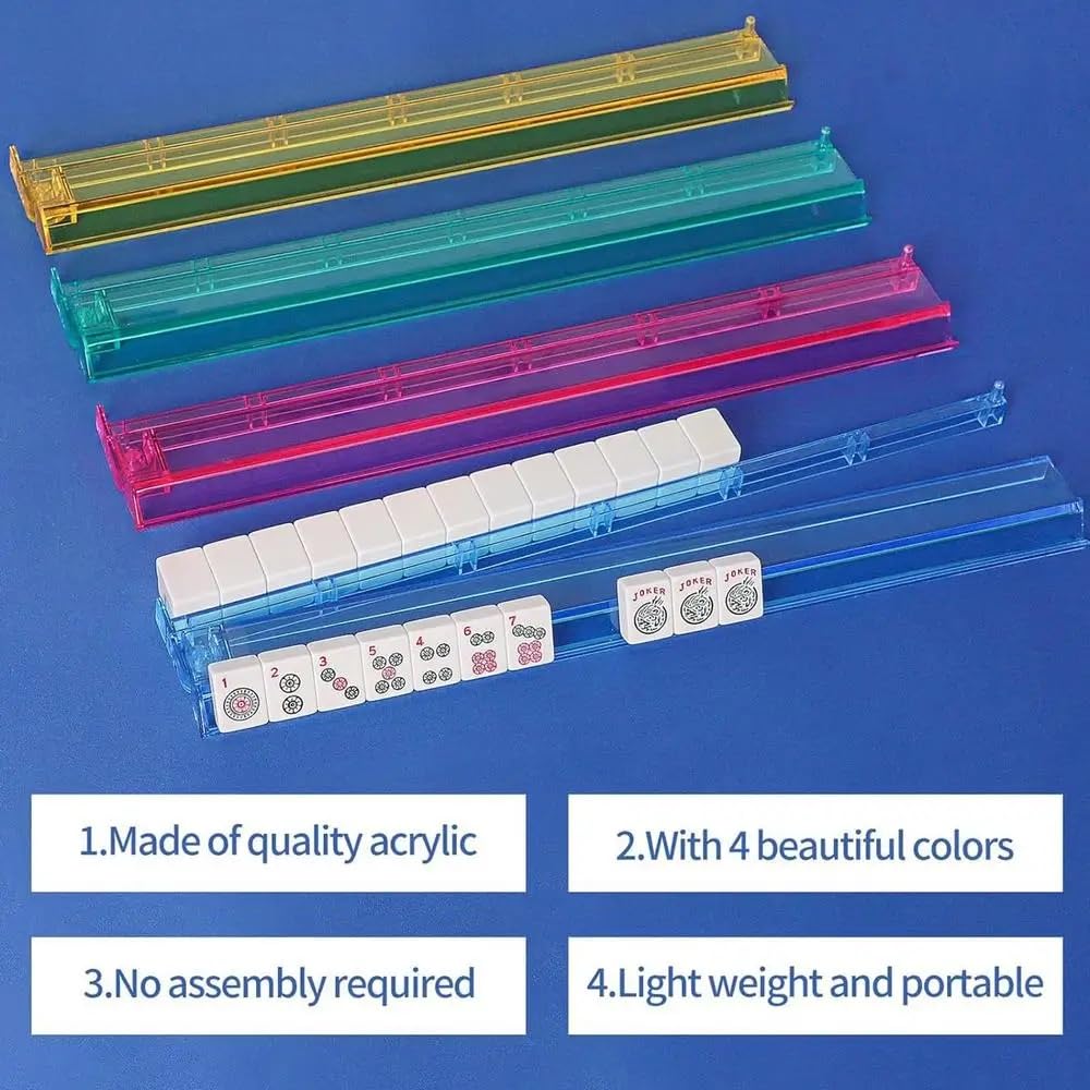 LinaLife 4Pcs Colorful Mahjong Rulers Mahjong Rack Set Multicolor Mahjong Rack Pushers Acrylic Tile Holders for American Mahjong, Game Nights, Clubs
