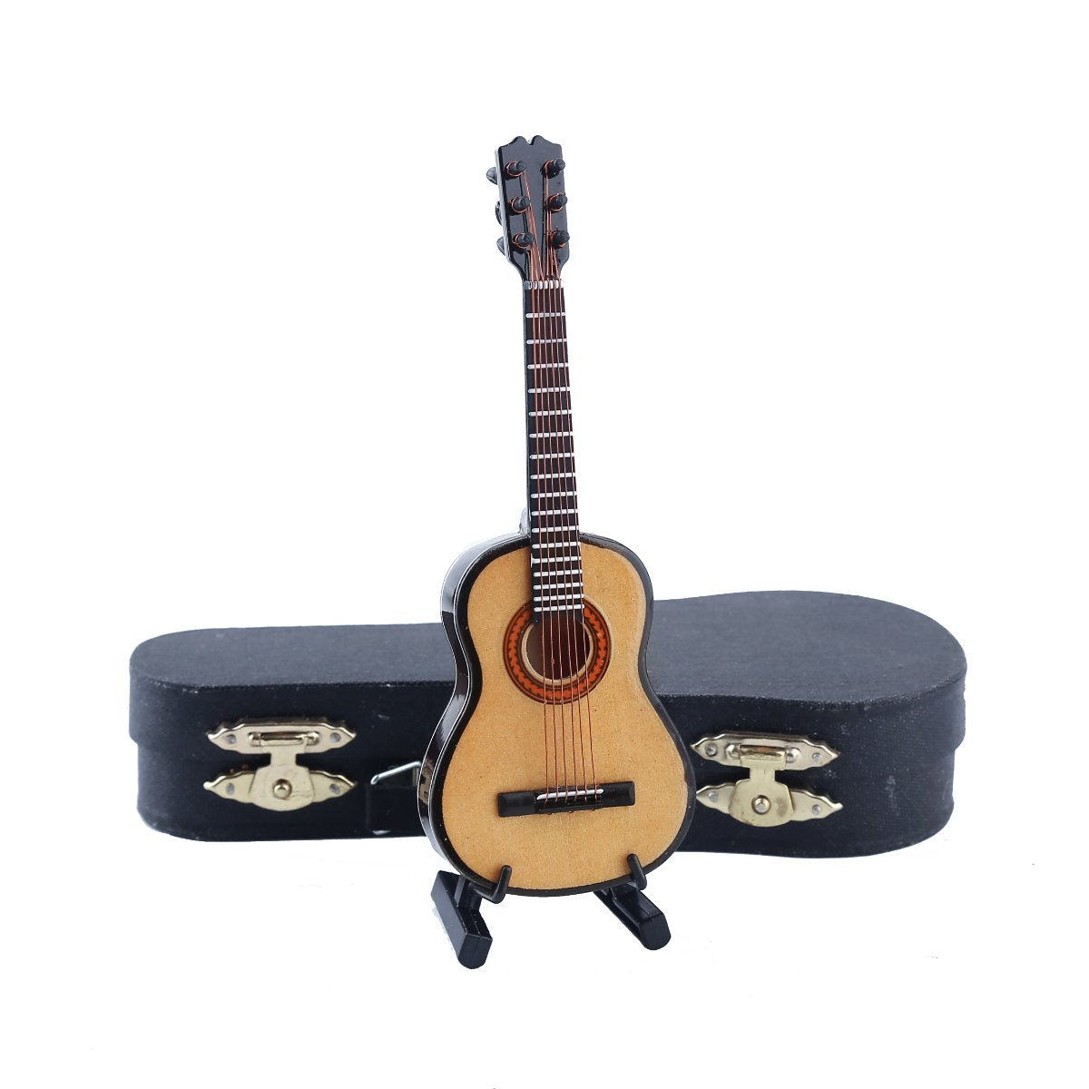 Wood Miniature Guitar Replica with Stand and Case Home Decoration Sculpture
