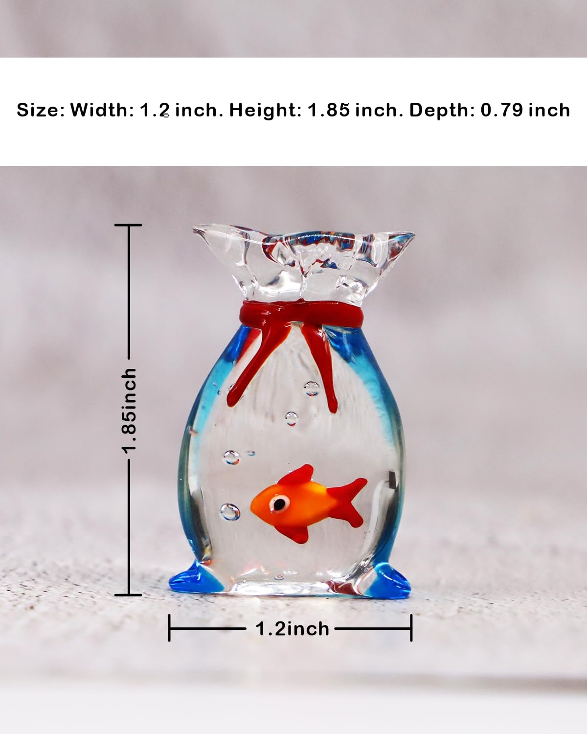 Miniature Glass Goldfish, Tiny Goldfish in a Bag, Dollhouse Glass Red Fish Figurine, for Aquarium Fish Ornament, Dollhouse Miniature DIY, Seaworld