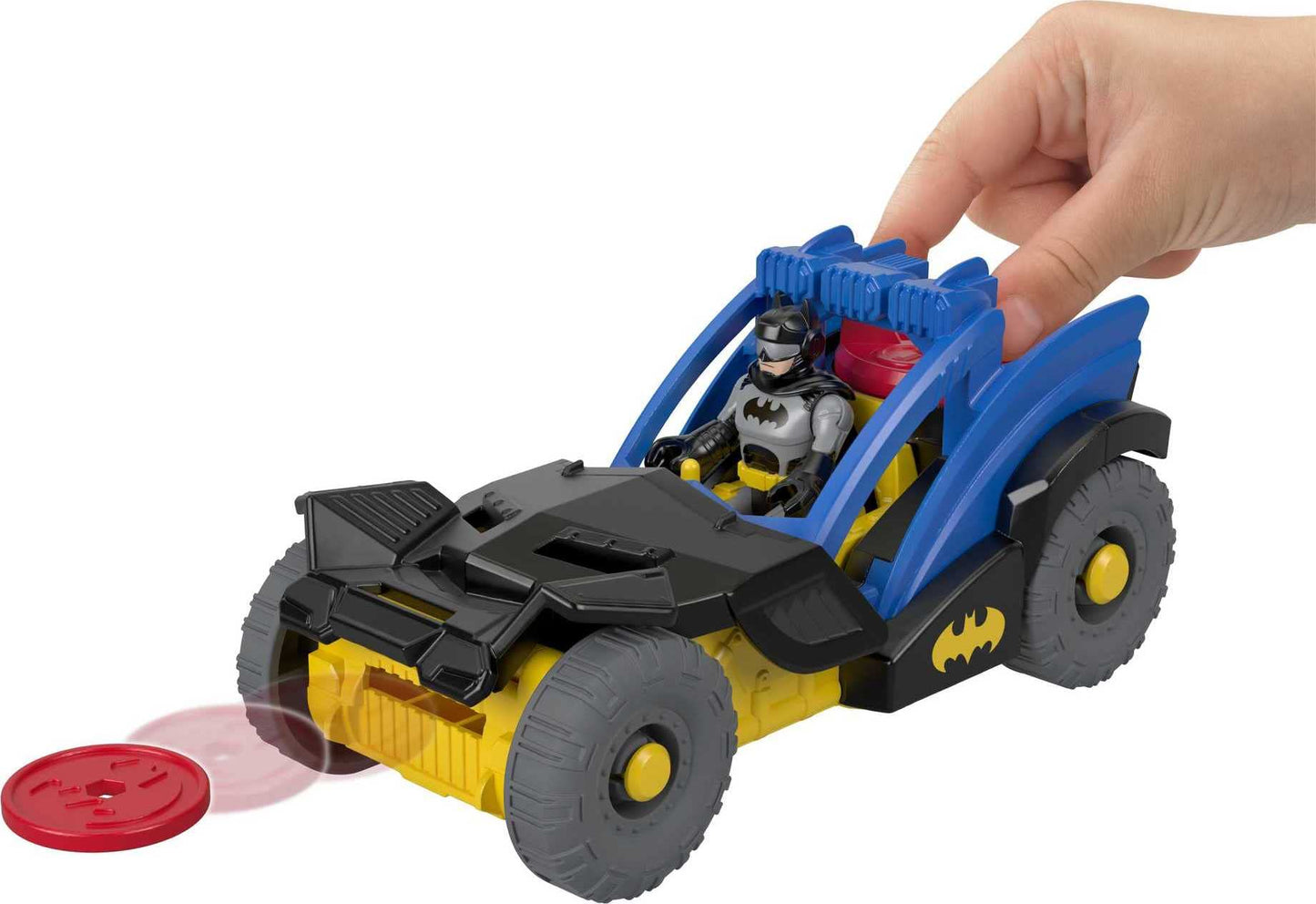 Imaginext DC Super Friends Batman Toy Rally Car with Disk Launcher and Figure for Preschool Pretend Play Ages 3+ Years