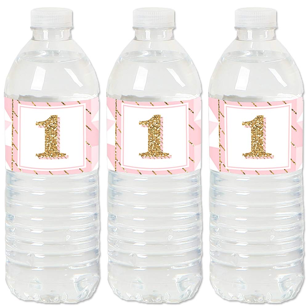 Big Dot of Happiness 1st Birthday Girl - Fun to be One - First Birthday Party Water Bottle Sticker Labels - Set of 20