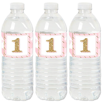 Big Dot of Happiness 1st Birthday Girl - Fun to be One - First Birthday Party Water Bottle Sticker Labels - Set of 20