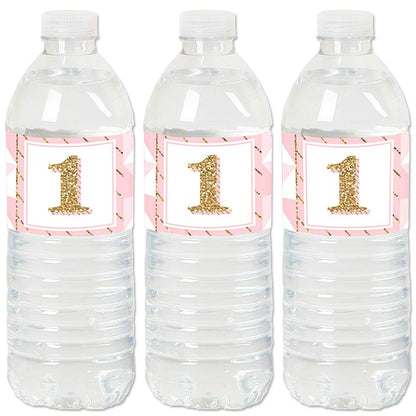 Big Dot of Happiness 1st Birthday Girl - Fun to be One - First Birthday Party Water Bottle Sticker Labels - Set of 20