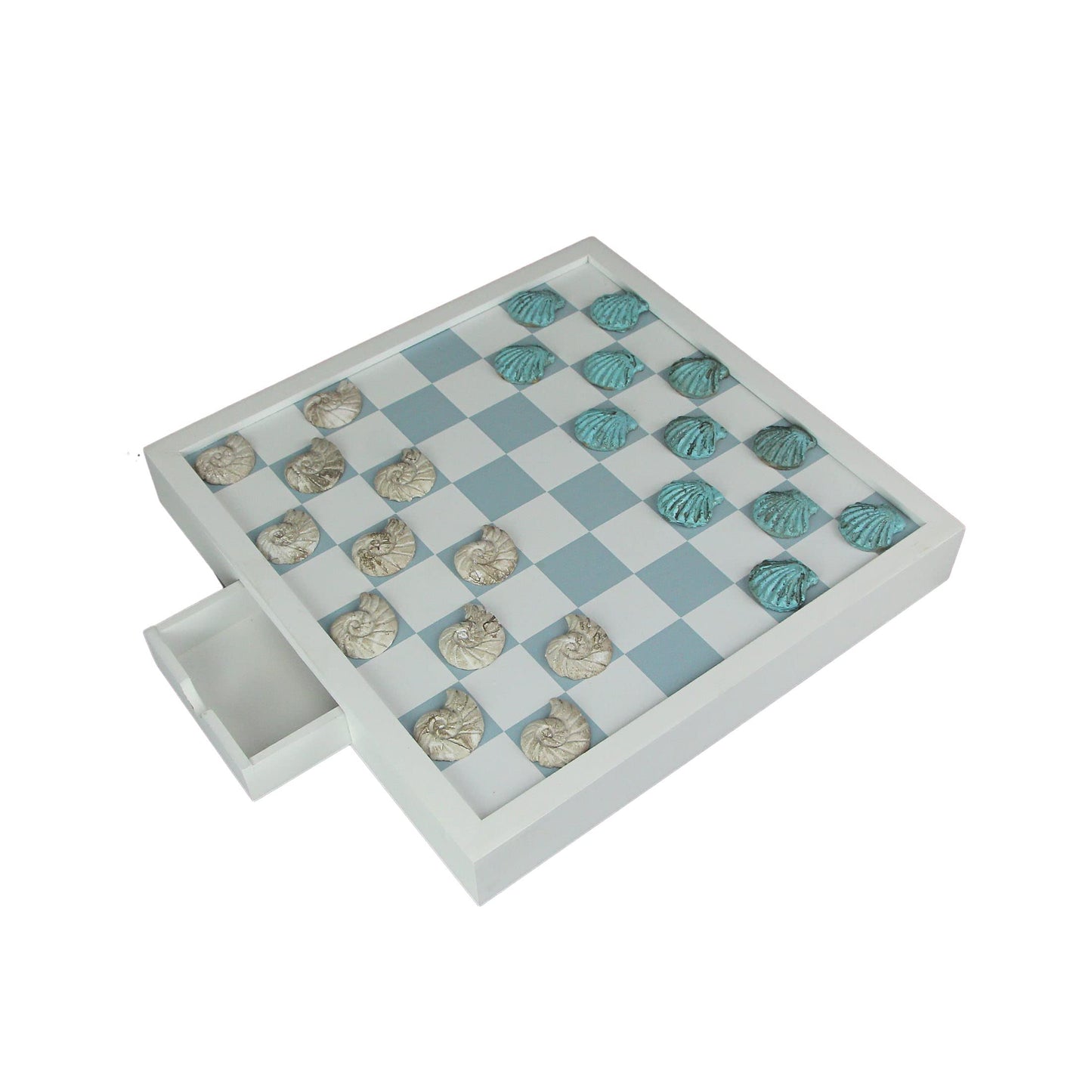 Coastal Themed Seashell Checkers Set with Game Board 13 Inches