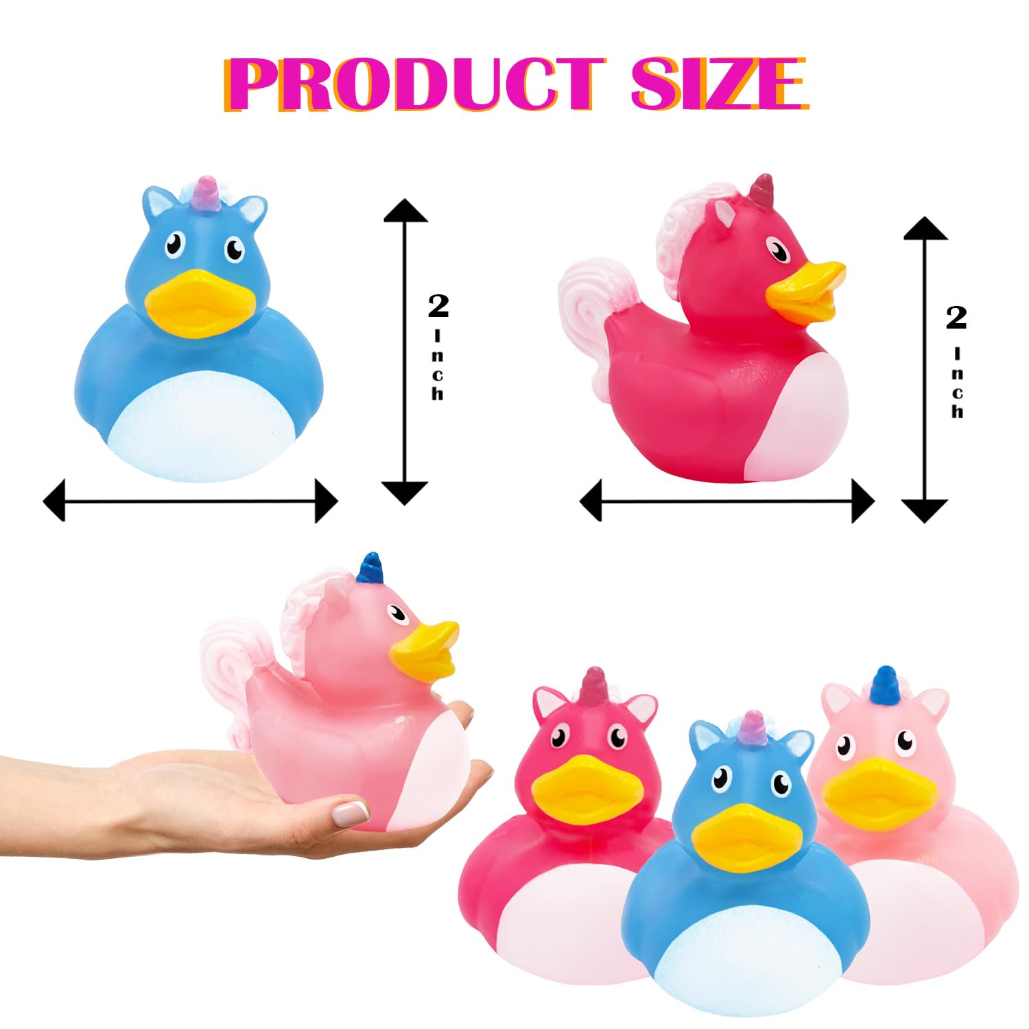 Unicorn Rubber Duck Toy Duckies for Kids, Bath Birthday Baby Showers Summer Beach and Pool Activity, 2" (24-Pack)