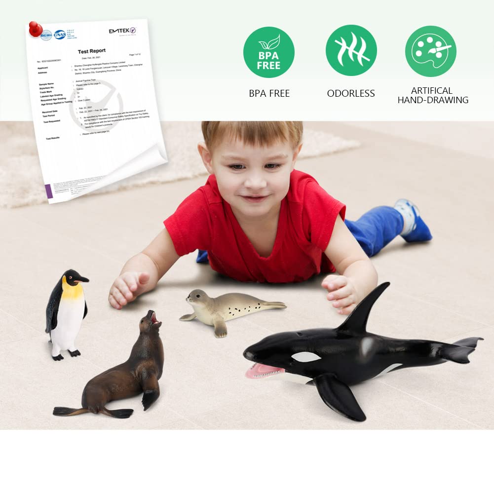 Volnau Sea Creature Toys Figures 8PCS Antarctica Ocean Animals Figurines for Toddlers Kids Christmas Decoration Fish Gift Plastic Preschool Pack