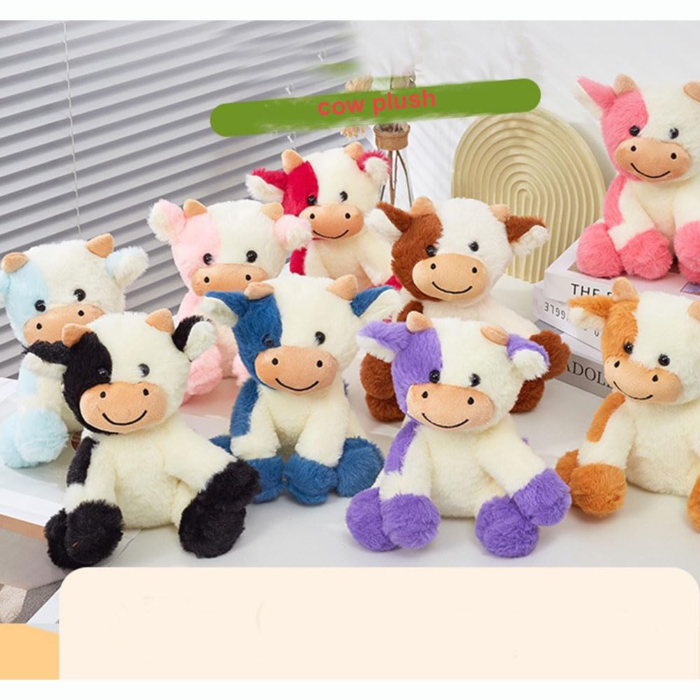 Sibupue Cow Stuffed Animals Soft Plush Cute Cow Doll for Boys Girls 8in (zuo NIU Shen lanse)