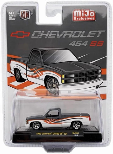 M2 Machines 1:64 1992 Chevrolet C1500 SS 454 Two-Tone White with Grey - MiJo Exclusives Limited Edition Diecast Vehicle Toy Model