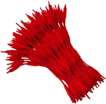 Caryko Fuzzy Bump Chenille Stems Pipe Cleaners, Pack of 100 (Red)