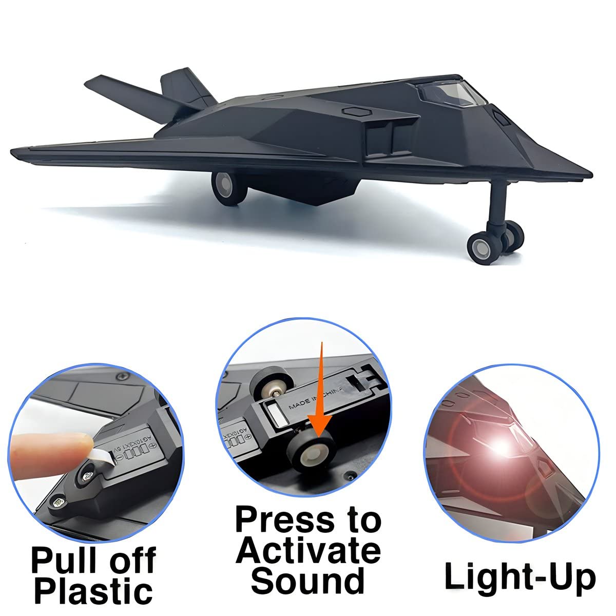 Diecast Stealth Fighter Jet Metal Military Airplane Toy - 1:400 Scale Alloy Model Tactical Aircraft with Pullback Action, Lights and Sound