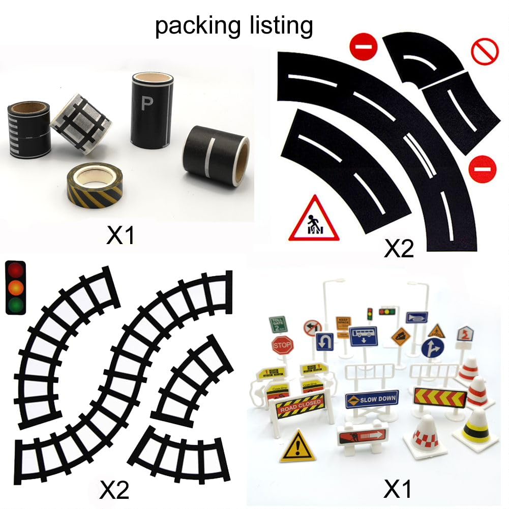 Road Tape for Toy Cars & Trains Black Track 3 Rolls Road Tape 197 inch by 1.9 inch, Packing Traffic Signs Stick to Floors and Walls, Quick Cleanup