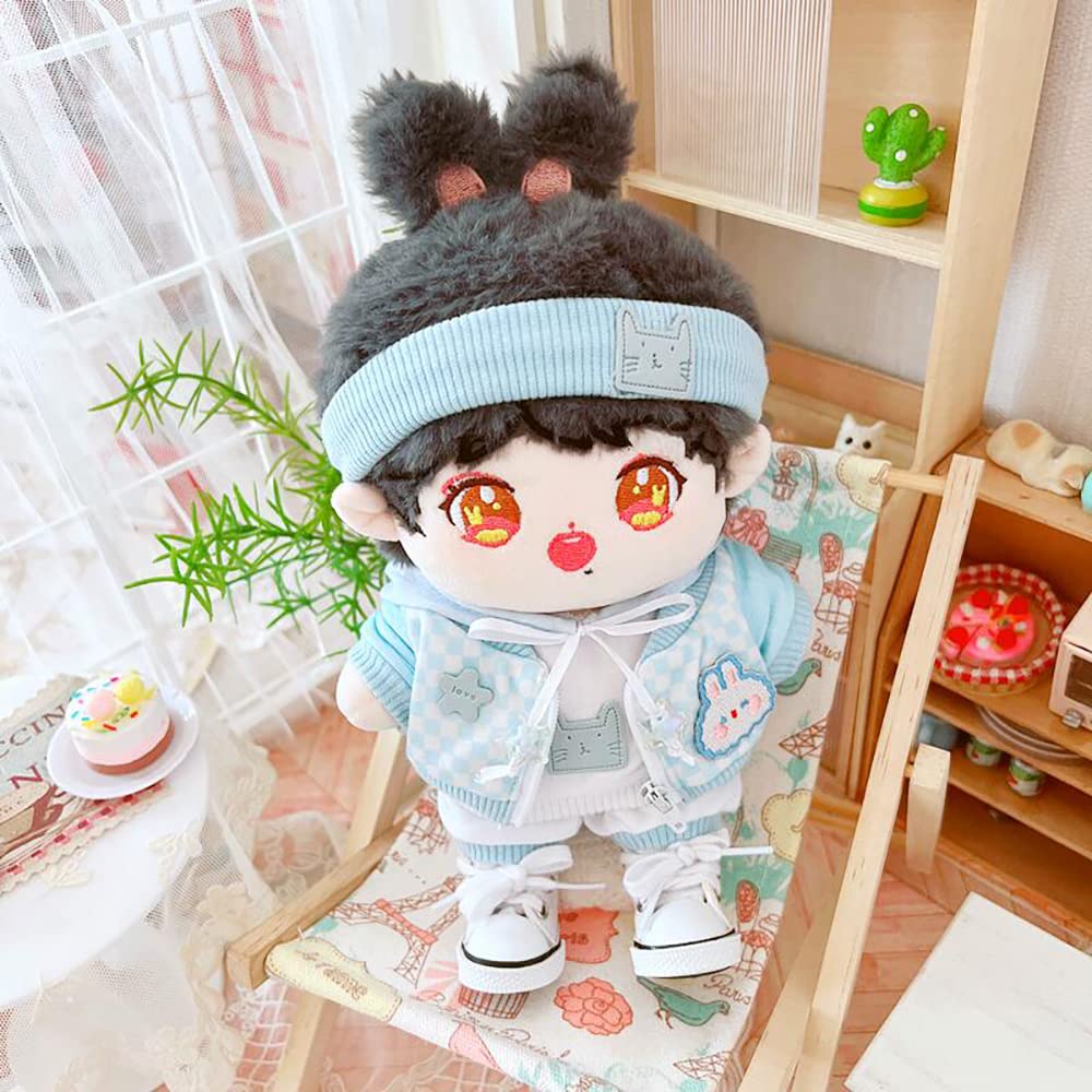 niannyyhouse 20cm Plush Doll Clothes Headband Hoodie Coat Pants Doll Dress Up (Light Blue)