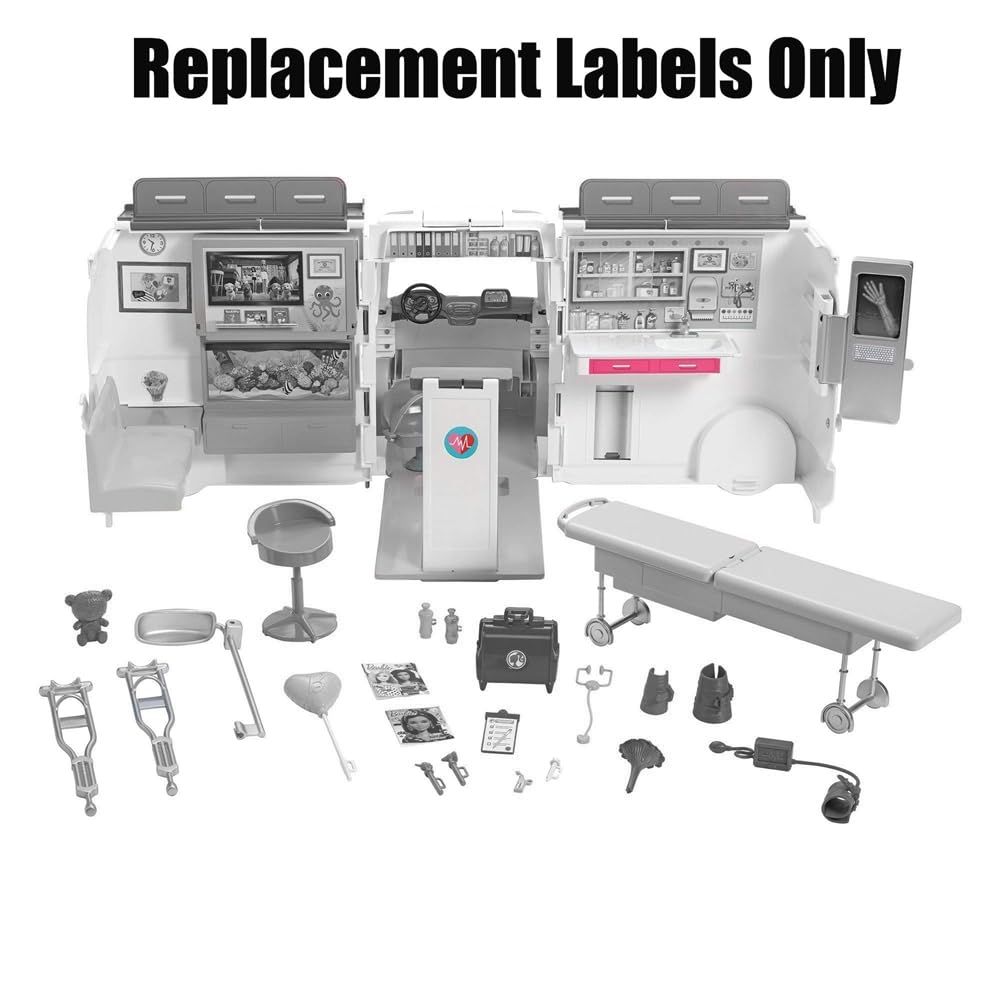 Mattel Replacement Stickers for Inspired by Barbie Care Clinic Doll Playset - FRM19 ~ Replacement Labels, Sheet E - 31-39, 48, 49 and 51, Small