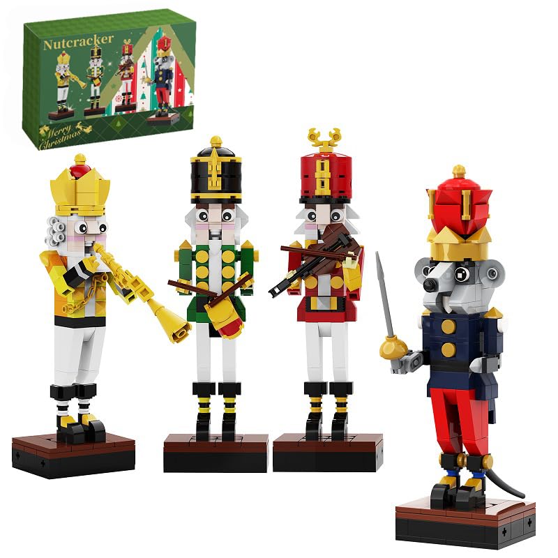 Christmas Nutcracker Building Kit - Xmas King and Soldier Set, a 4-in-1 for Teenagers as Puzzle Toys, Compatible with Lego for Desktop Ornament Model