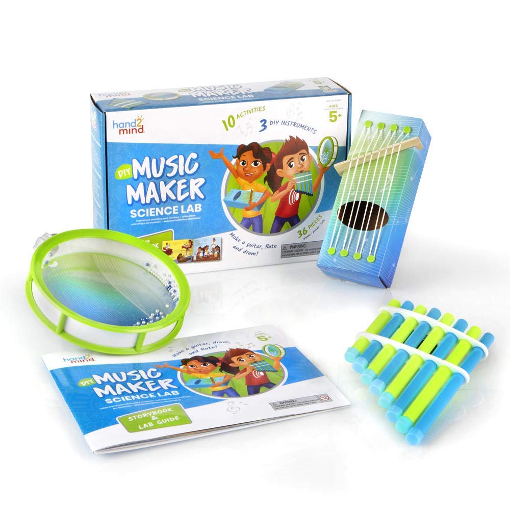 hand2mind DIY Music Maker Science Lab, Build Your Own Instrument Ocean Drum, Pan Flute, STEM Music Toy, Science of Sound Kit, Kids Creative Activities