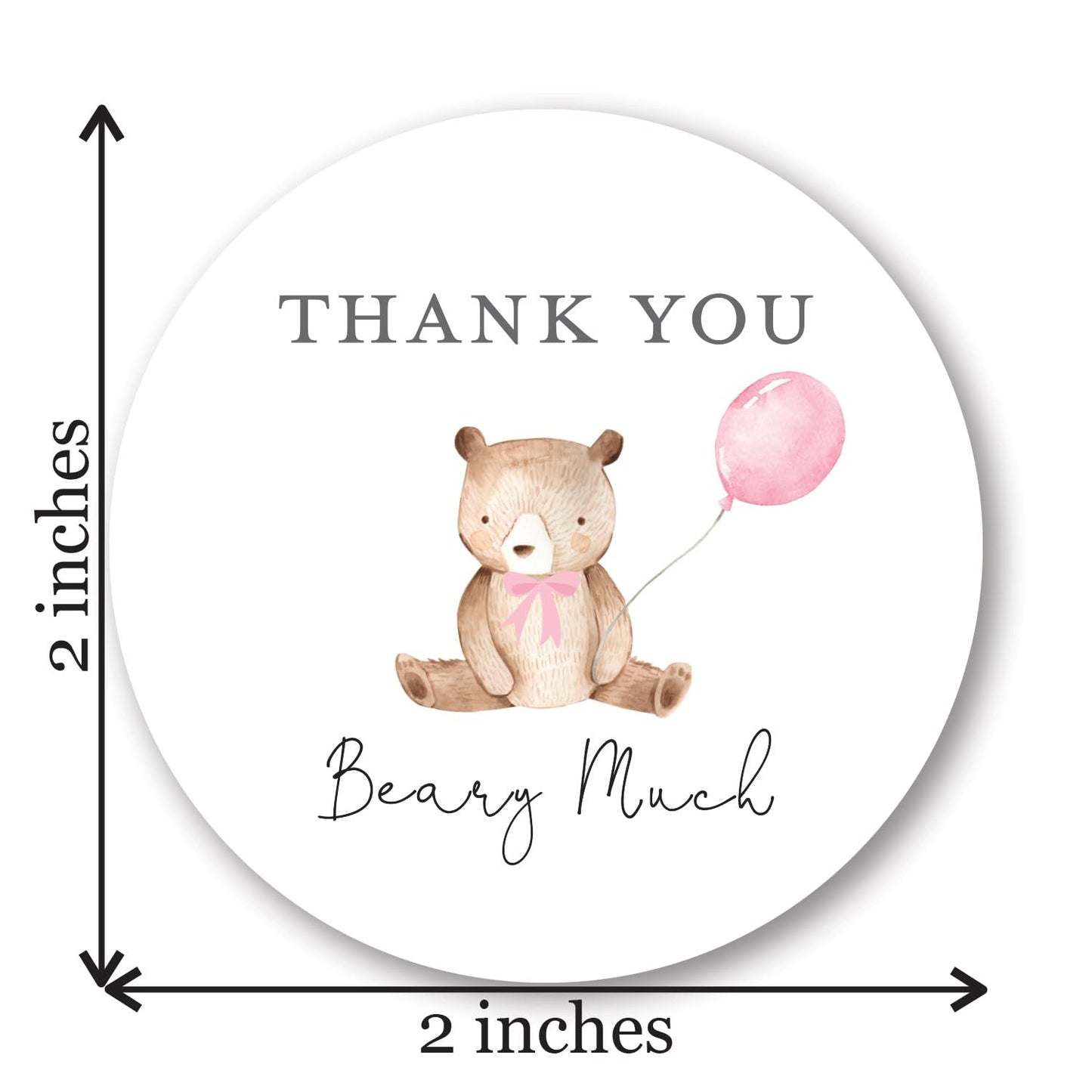 2-Inch Round Cute Bear with Pink Balloon Thank You Beary Much Favor Stickers - Set of 40