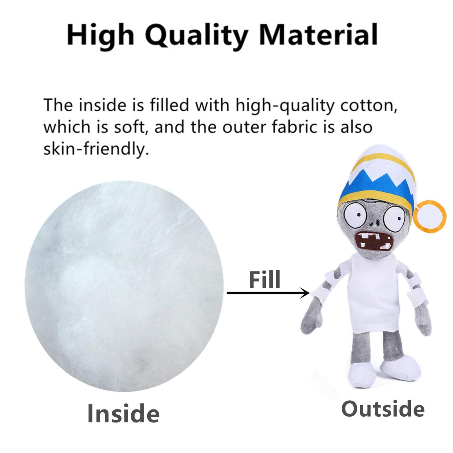 JHESAO 12" Plants and Buckethead Zombie Plush Toys - Normal Zombie PVZ Plushies - Stuffed Soft Dolls - New