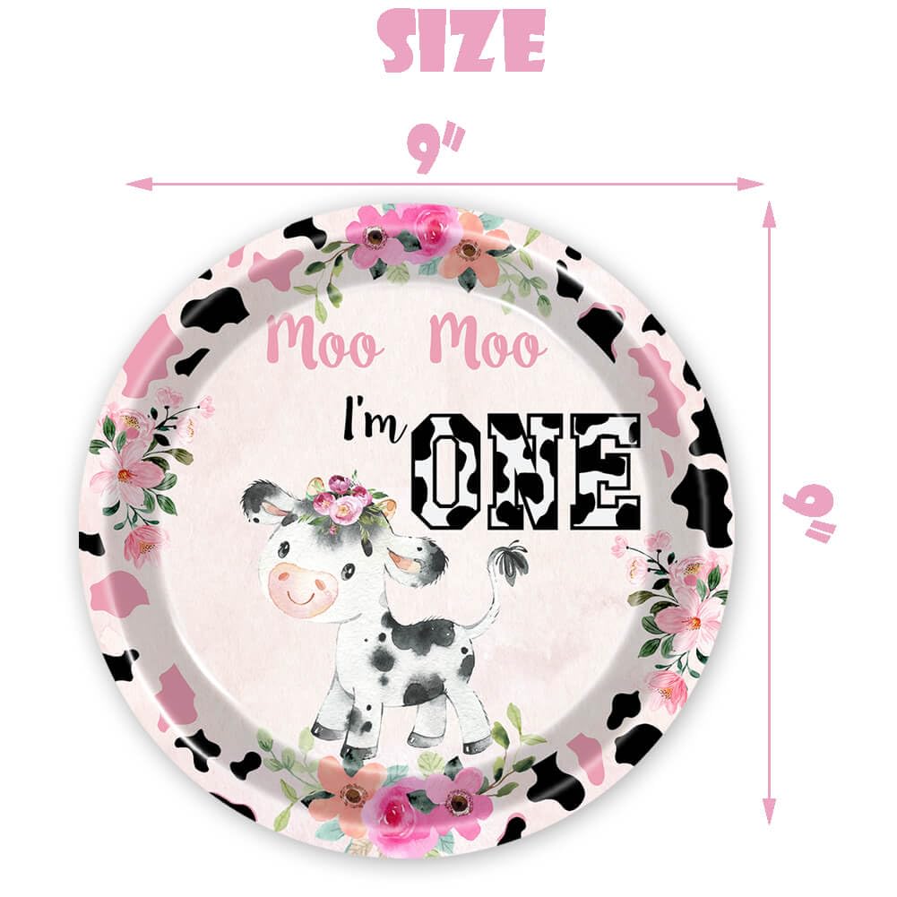 100 Pcs Holy Cow I'm One Birthday Decorations Girl Tableware Cow Print 1st Birthday Party Supplies Includes Plates, Forks, Cups, Napkins for Girls One