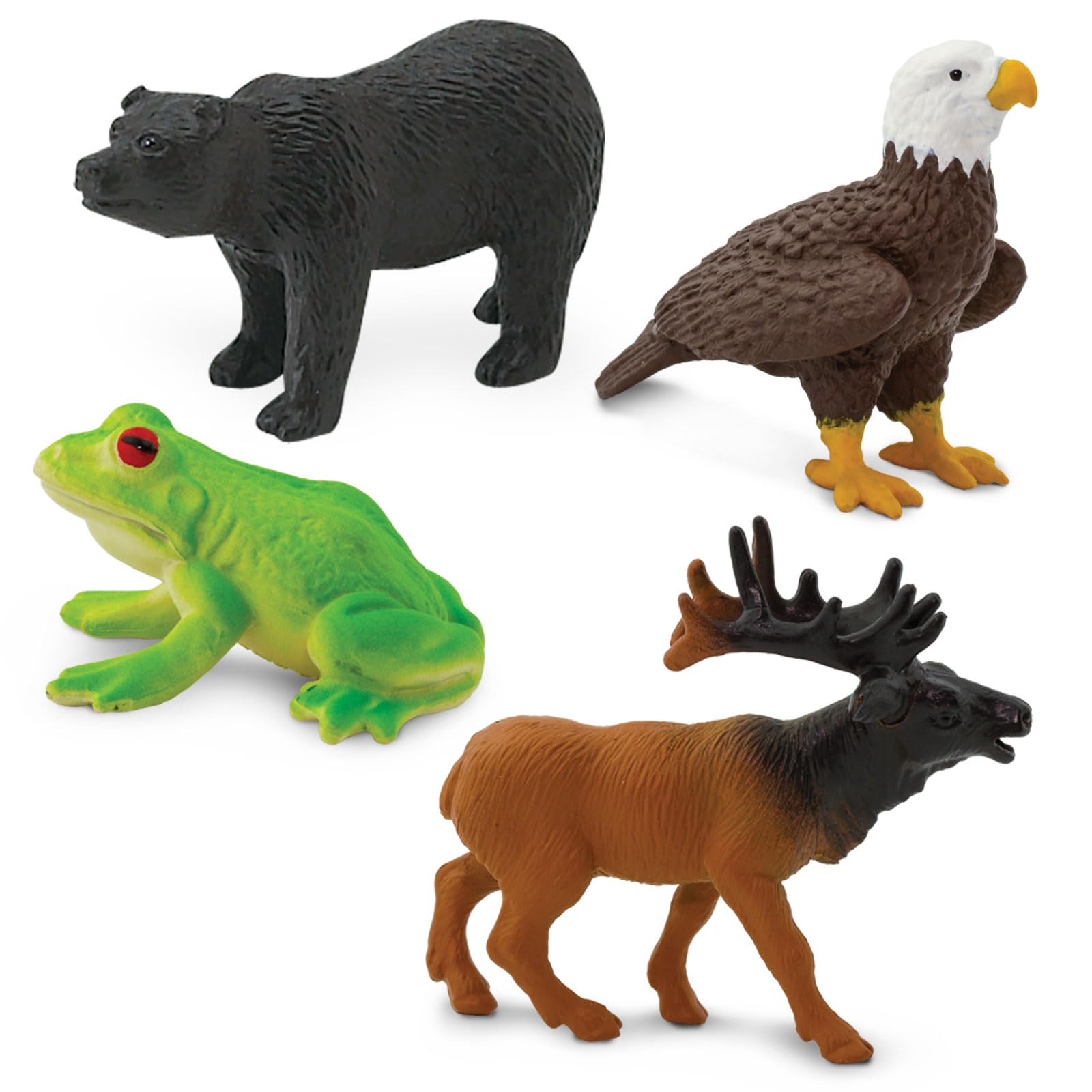 Safari Ltd In The Woods TOOB - Figurines: Elk, Otter, Monarch Butterfly, Black Bear, Snake, Eagle, Beaver, Doe, Grasshopper, Frog, Raccoon, Bison