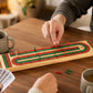 Wooden 2 Track Cribbage Board with 6 Matching Plastic Pegs, Classic Cribbage Game Board with Screen Printed Red and Green Tracks, Backside Peg