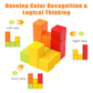 NiToy Wooden Cube Toy 16PCS Building Blocks for Kids 40 Pattern Cards and Storage Pouch, 4 Colors 3D Space Stacking Game STEM Educational Preschool