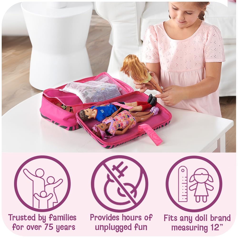Badger Basket Stylish Travel Case for 12 Inch Fashion Dolls - Storage Solution with Pockets for Doll Accessories, Best for On-The-Go Travel - Animal