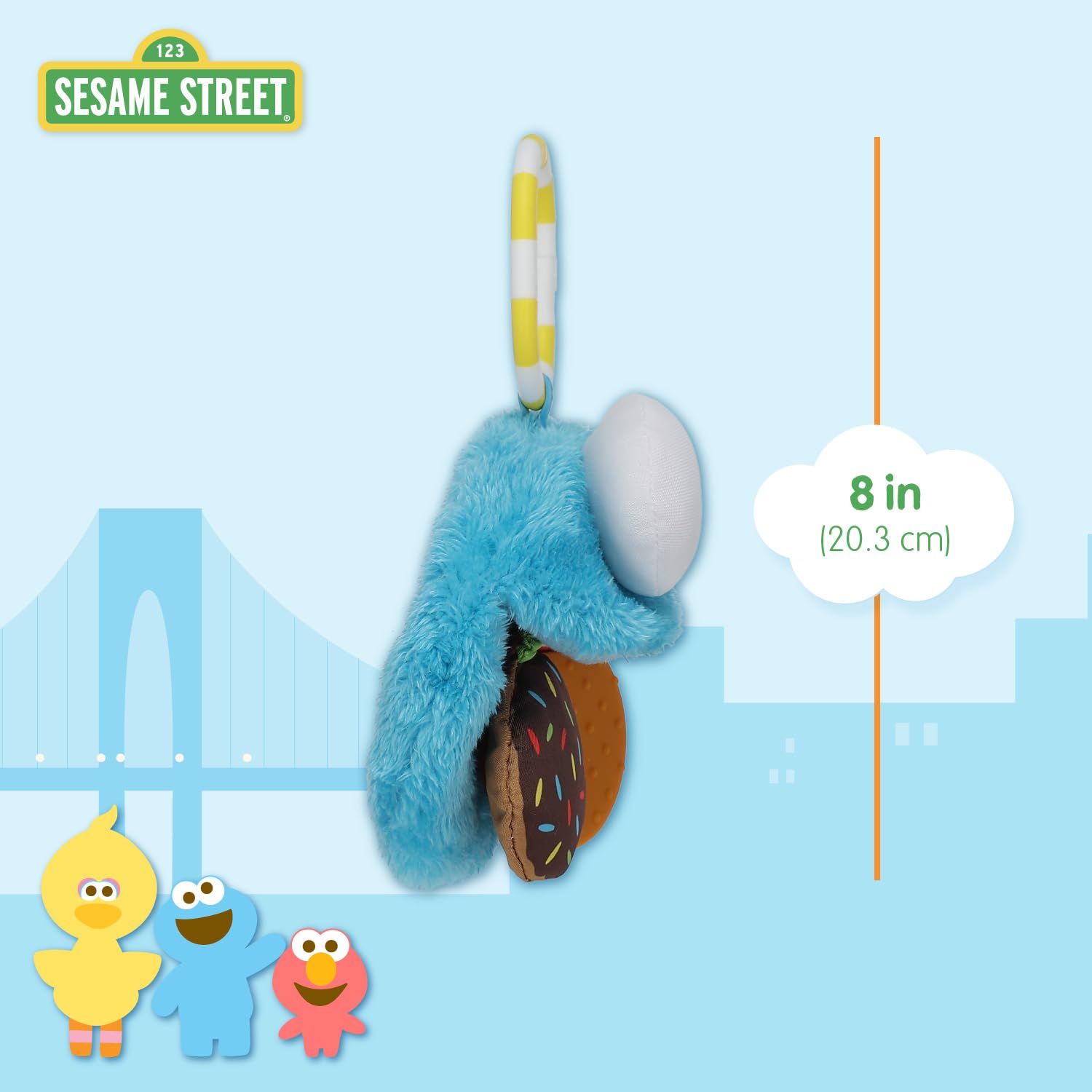 Kids Preferred Sesame Street Cookie Monster On The Go Activity Toy with Silicone Teether, Crinkle Sounds, and Rattle for Babies and Infants