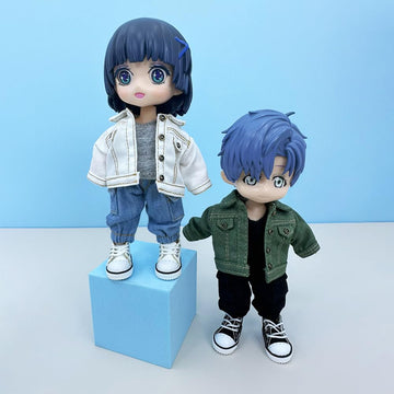 niannyyhouse OB11 1/12 BJD Doll Clothes Coat Pocket Pants Vest Shoes Denim Outfit 4.3in Action Figures Doll Dressup (Pink)