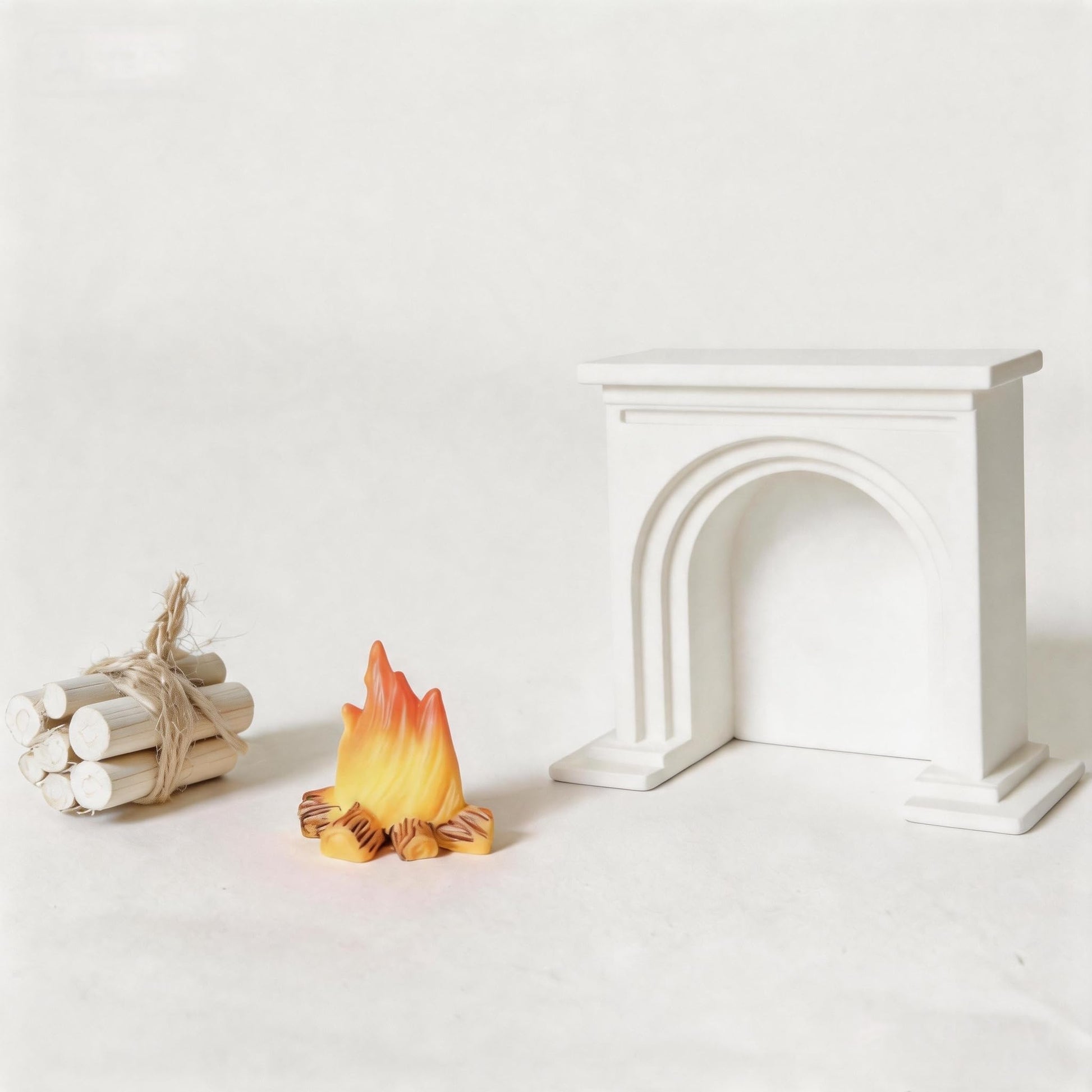 3 Pack Dollhouse Decoration, 1:12 Miniature Fireplace Set with Flame Effect, Desktop Model with Log Bundle, Arch Design (White)