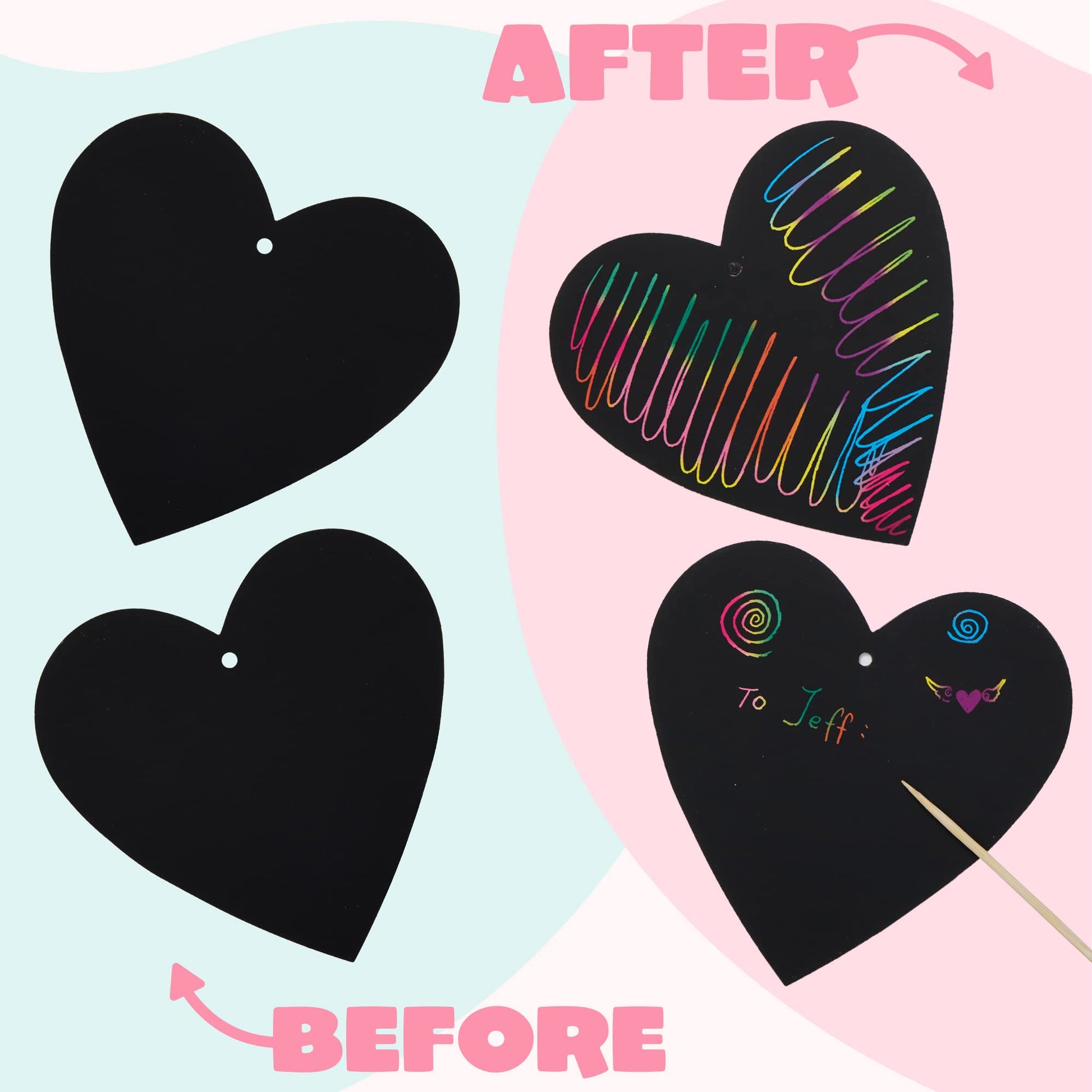 JOYIN 24 Packs Valentines Day Cards with Scratch Heart Paper, Magic Color Heart Rainbow Scratch Cards for Kids Crafts and Art Classroom Exchange