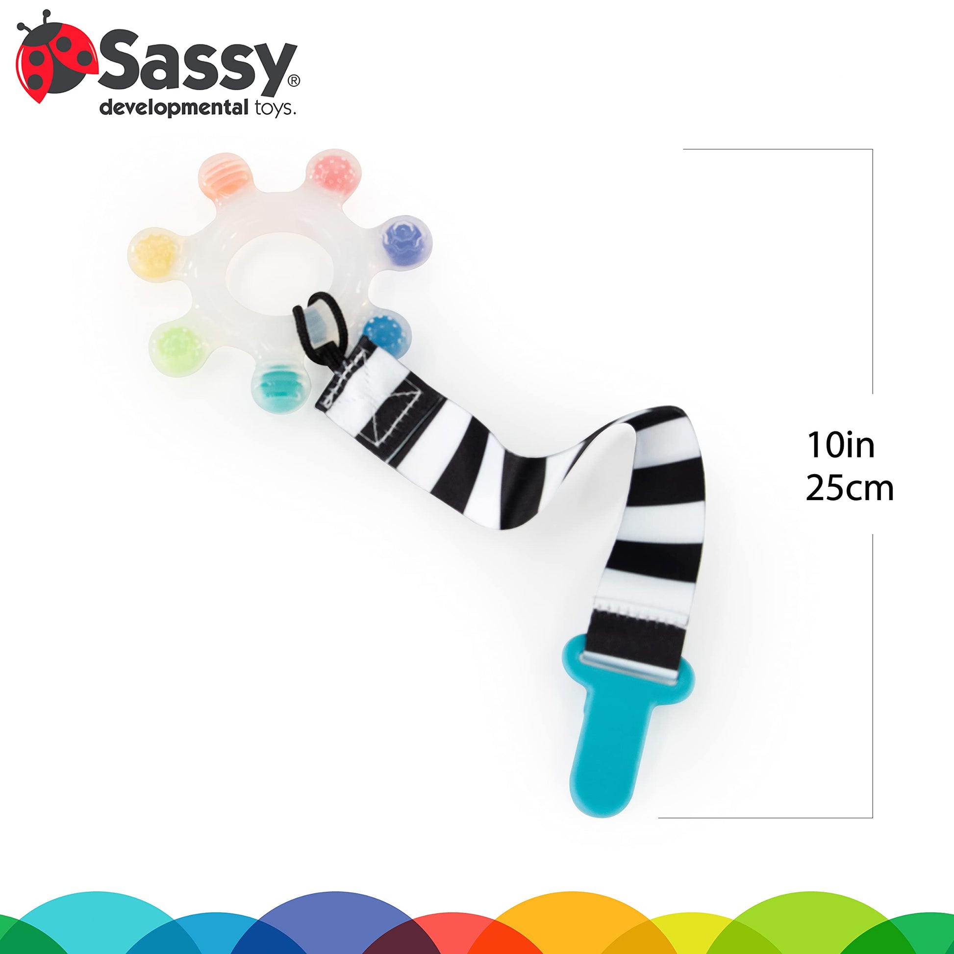 Sassy Rainbow Star Teether with Keeper | Textured Silicone Teether for Teething | Ages 3+ Months and Up