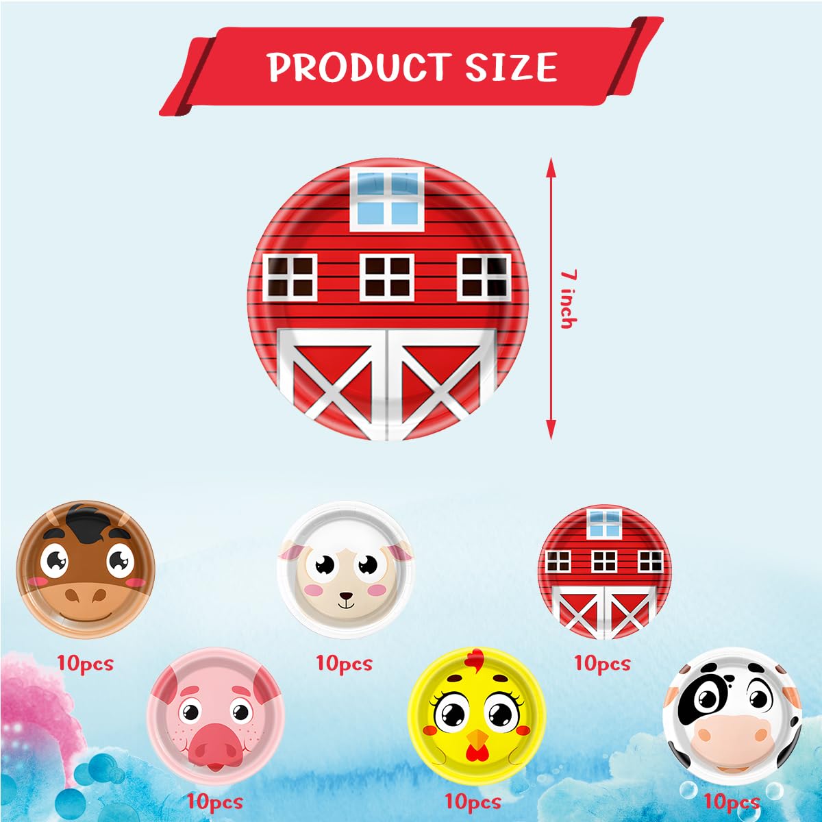 OUSHISS Farm Animal Shaped Disposable Plates, Cock Pig Cow Sheep Barn Farm Shower Birthday Plates Sever 60 Guest