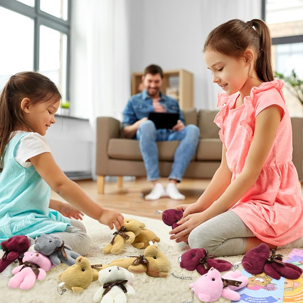 28PCS Valentine's Day Gift Cards Plush Bear Stuffed Keychain Toys, Mini Stuffed Animal Plush Toys Keychains for Kids School Classroom Rewards