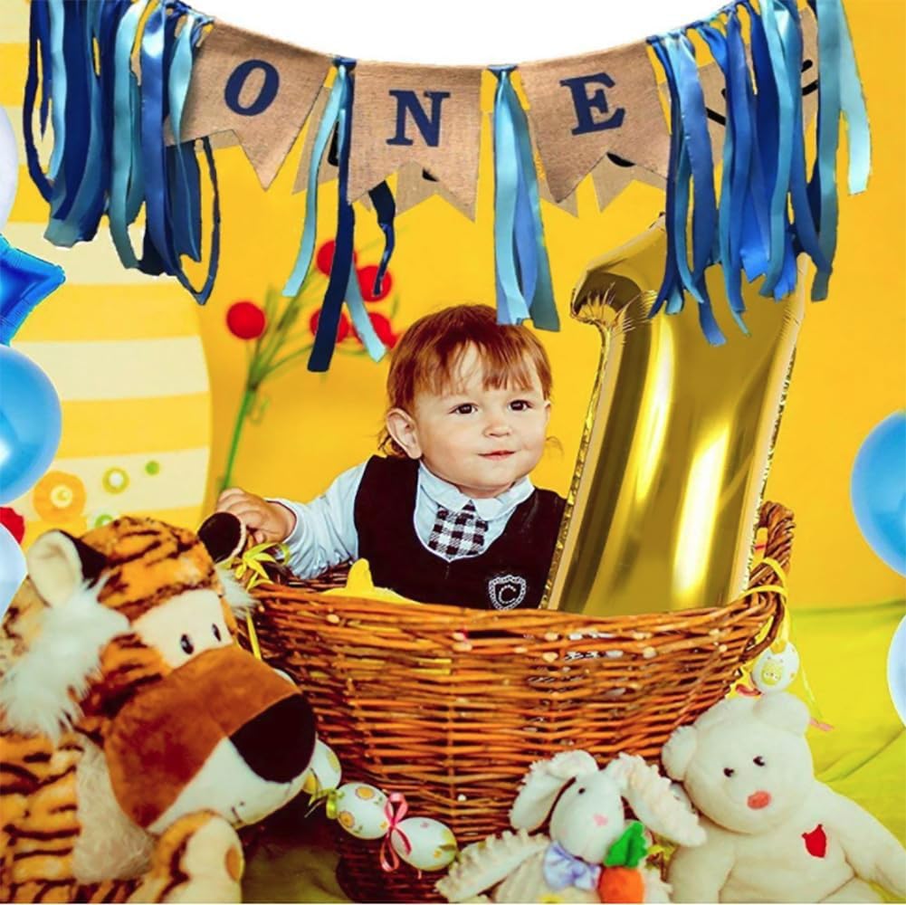 Premium Blue Big One Highchair Banner for 1st Birthday Party, Rustic First Birthday Decorations, Wall Hanging Ornament and High Chair Decor for Baby